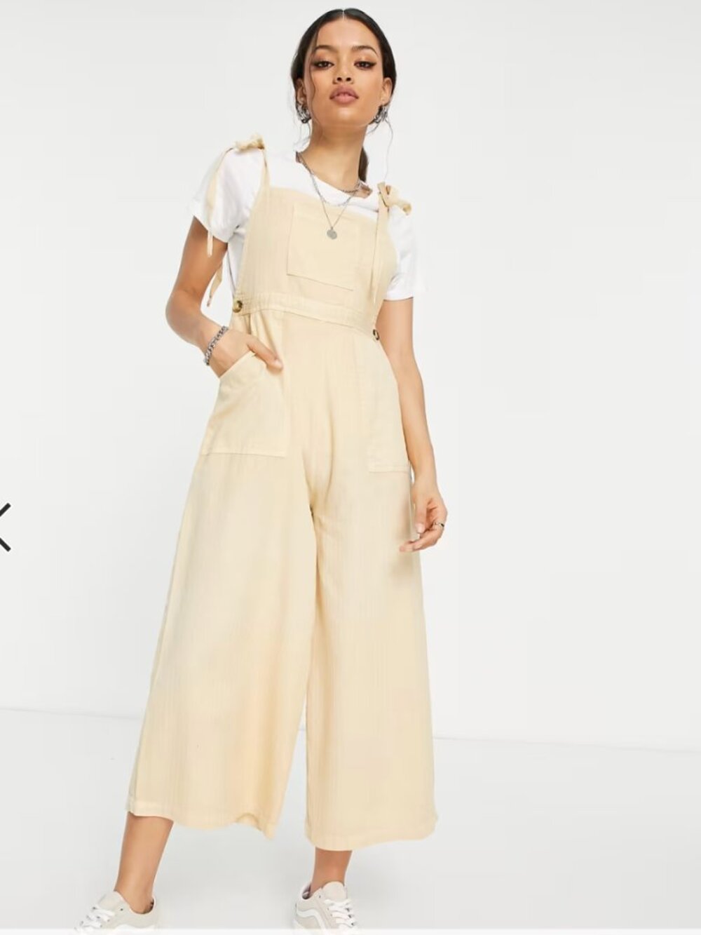 ASOS Petite Textured Tie Shoulder Overalls Washed Stone Size 8 Petite